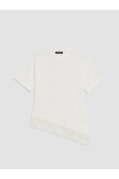 LC Waikiki Nevavm Lace Detailed Asymmetrical Cut Women's T-Shirt