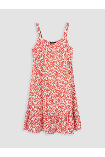 LC Waikiki Nevavm V-Neck Floral Strap Ruffle Dress with Difference