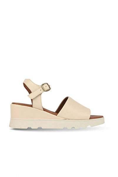 BUENO Cream Leather Women's Wedge Heeled Sandals