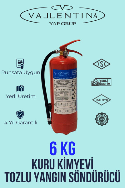VALLENTİNA 6 Kg Kuru Kimyevi Tozlu Yangın Söndürme Tüpü TSE-HYB/CE BELGELİ 4 ...