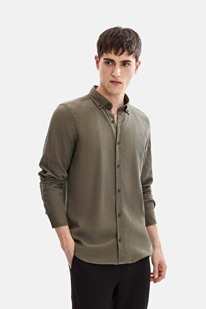 Back And Bond Haki Düğmeli Yaka Modern Gömlek