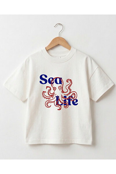babytex Sea-Themed Octopus Printed Oversized Children's T-Shirt with Back and...