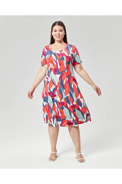 SENTEX Square Collar Short Sleeve Women's Dress