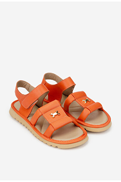 Dasha NUR women's orange Sandals made of natural Leather with ornament