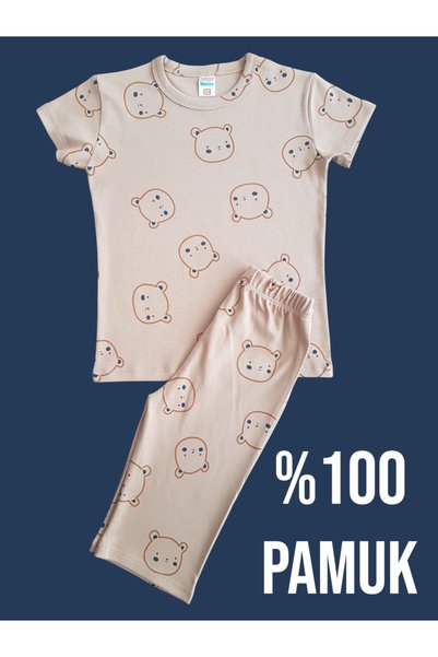 Çamaşır Bahçesi 100% Cotton Kids Capri Set # Printed Children's Capri Set # Kahveayıcıkdesenlitakım # Laundry Room