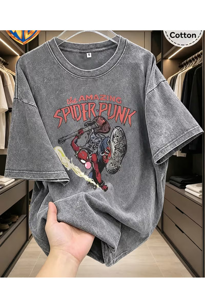 Toum Neverovatna unisex vintage majica sa spajder punk printom, periva i veće...