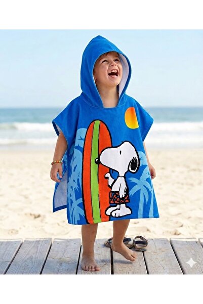 kr kids Children's Hooded Beach Towel Poncho Snoopy Patterned Blue Boy's Beac...