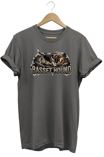 WİDİ Unisex Basset Hound Printed T-Shirt - Hunter Dogs Series Crew Neck Cotto...