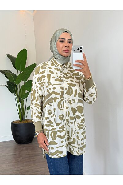 Moodbasic Ribana Detaylı Desenli Gömlek - Olive