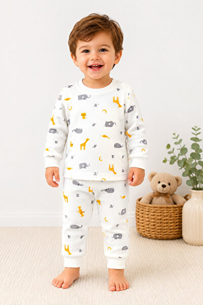 TİNY GOLDEN Snap Fastener Baby Pajama Set with Pattern, 100% Cotton, 2-Piece ...