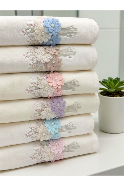 AYHANHOME 3D Embroidered Flower Bouquet Embroidered Pearl Cream 6 Pieces 50X9...