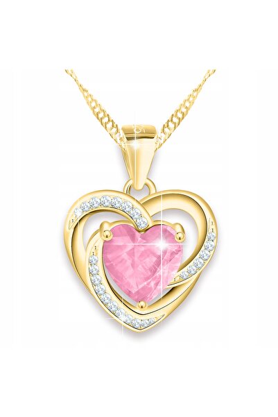 Larezo Set Bijuterii Placat Cu Aur 14K, Colier Si Cercei Cu Motiv Inimioare D...