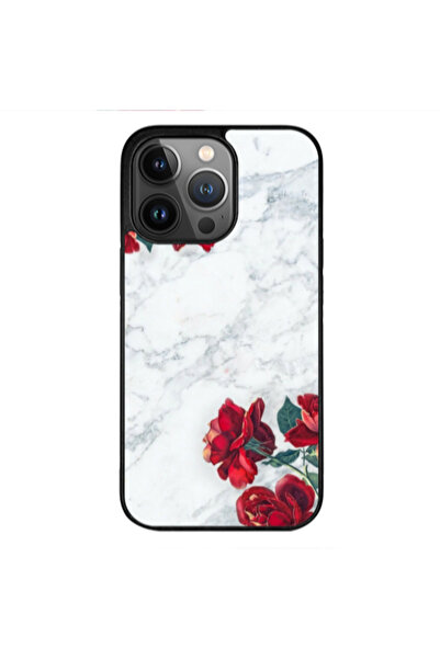 Other Apple iPhone 11 Pro Max red roses marble Black Glossy Θήκη