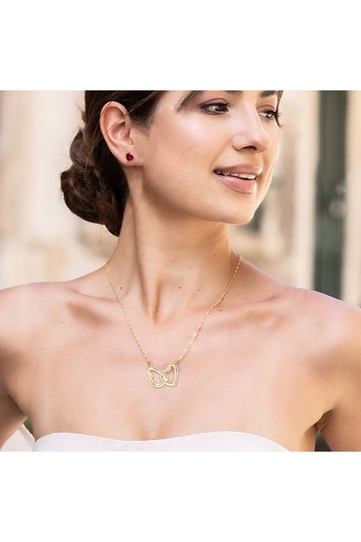 Larezo 925 Silver Necklace with Gold Plated, Shiny Two Love Hearts Pendant, I...