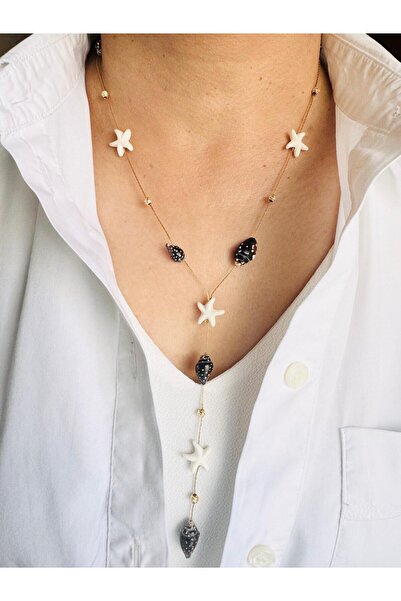 DEVİ fashion Steel Sea Shell Y Necklace 45 cm