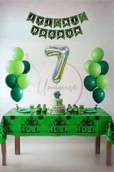 Umamiçe Hulk Themed 7Th Birthday Party Set – Tablecloth + Banner + 7 Number B...
