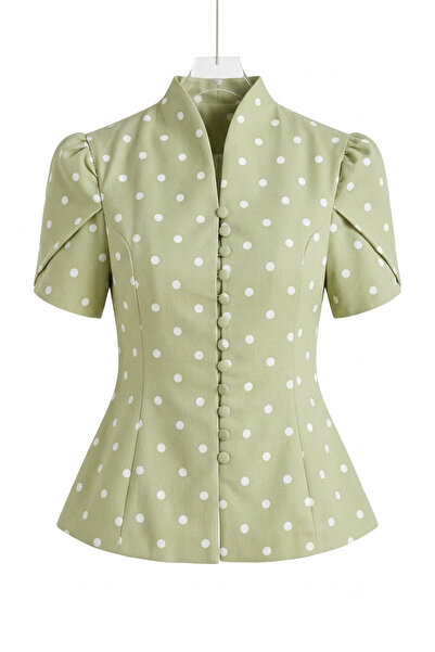 Julidress Button Detailed Padded Lined Design Premium Polka Dot Blazer Jacket
