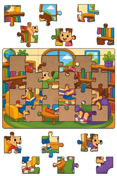 minİQ toys A Day at the Library Wooden Puzzle (24 Pieces)