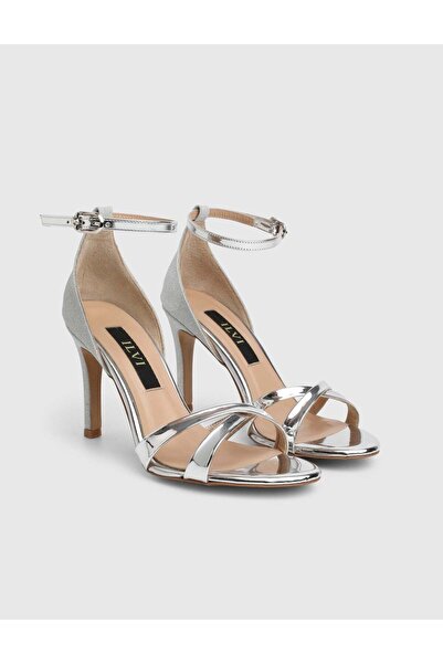 İLVİ Aelia Leather Stone Women's Silver Color Heeled Sandals