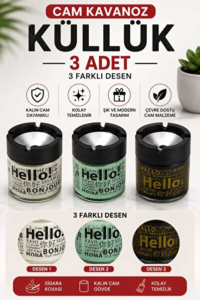 Herza House 3 komada vatrootporne, neljepljive staklene pepeljare sa Hello uz...