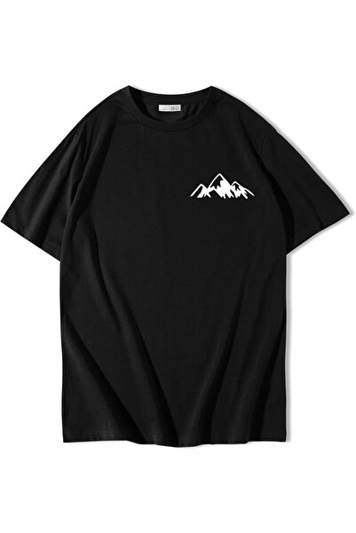 BRZ COLLECTION Tricou unisex oversize Minimal Mountain negru