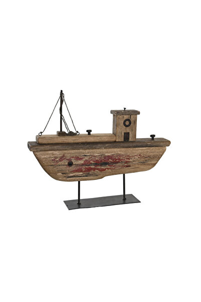 DecoDepot Boat decoration, antiqued wood, metal base, 38x8x30 cm