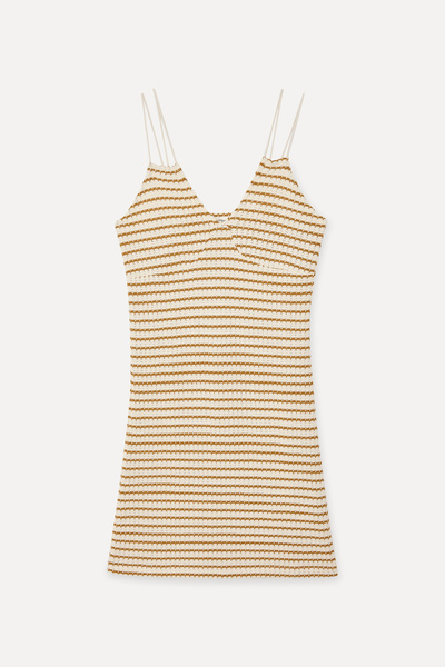 Mudo Women's Ecru Striped Strap Mini Dress