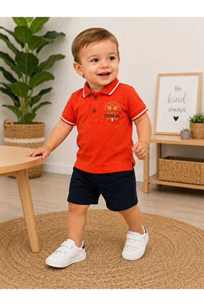 Chicsy Baby Baby Boy Polo Collar Shorts Set Red Navy Blue Summer 2-Piece Set