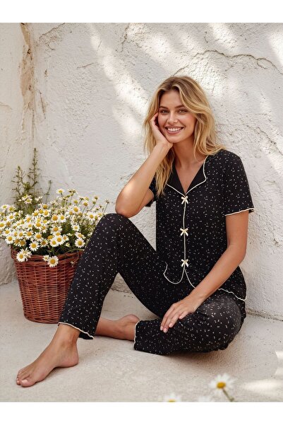 FORMO Women's Ribbon/Bow Decorated Short Sleeve High Quality Stretchy Pajama Set
