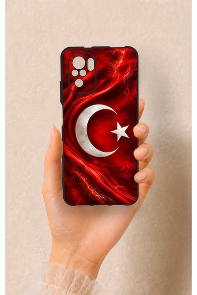 Vip Case حافظة سيليكون متوافقة مع Redmi Note 10-10S بنمط العلم التركي