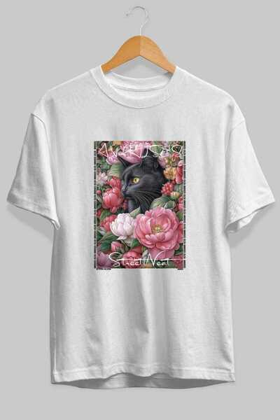 Ankhises For the Love of Cats 88 Front Cat Printed White Oversize T-Shirt 100...
