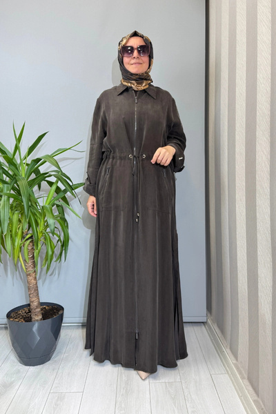MISS DALIDA Fermuarlı Beli Büzgülü Cupro Kap Kahve 2268329