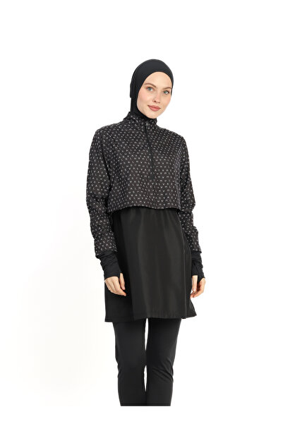 İKSUN Women's Hijab Swimsuit Full Covered Skirted Long Sleeve Zipper Patterne...
