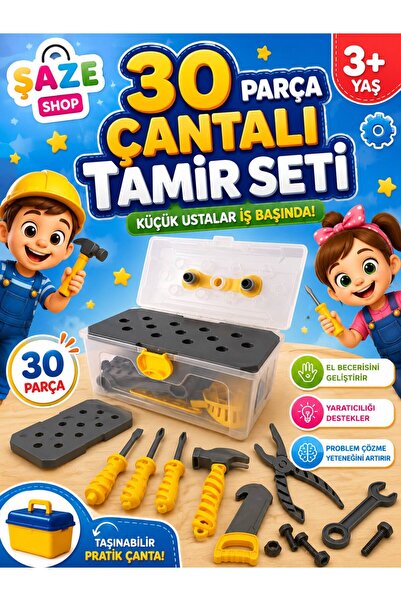 SAZE Çantalı Tamir Seti 30 Parça Eğitici Oyuncak Alet Seti Taşınabilir Usta Ç...