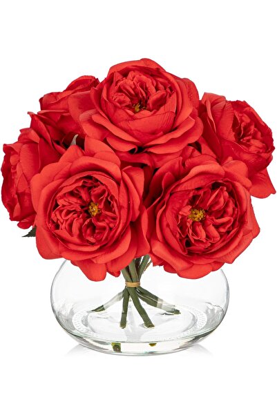 Oairse Aranjament Floral Artificial cu Trandafiri și Bujori Roșii în Vază de ...