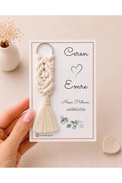 Handmade Kişiye Özel Makrome Anahtarlık 10'lu Set | Kartlı Bebek Mevlidi, Sün...