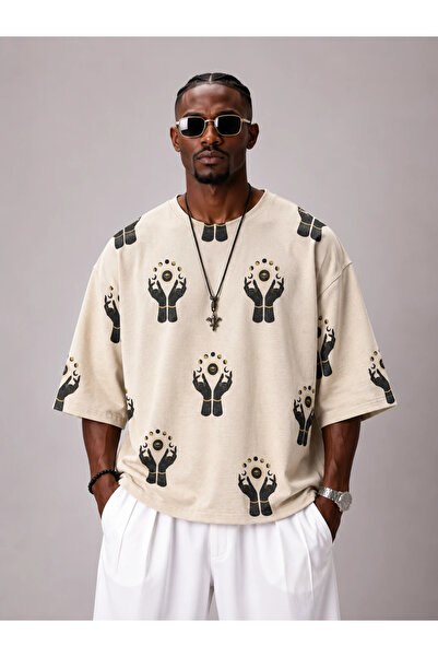 FıttingRoom Oversize Cotton Linen Patterned Tshirt