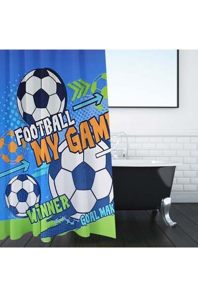 OEM Perdea de Duș pentru Baie, PEVA, Albastru, Model Fotbal, Rezistentă la Ap...