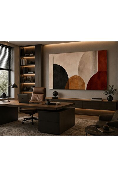walliva Modern Geometrik Soyut Tablo – Bordo, Kiremit ve Siyah Tonlu Çerçeves...