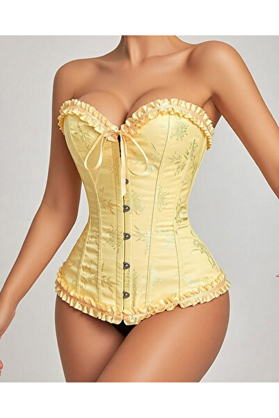 OEM Corset premium de damă overbust cu șiret, Galben, Bustieră modelatoare cu...