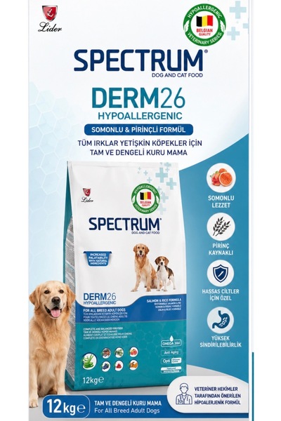 Spectrum Derm26 Hypoallergenic Somonlu ve Pirinçli Yetişkin Köpek Maması 12 Kg