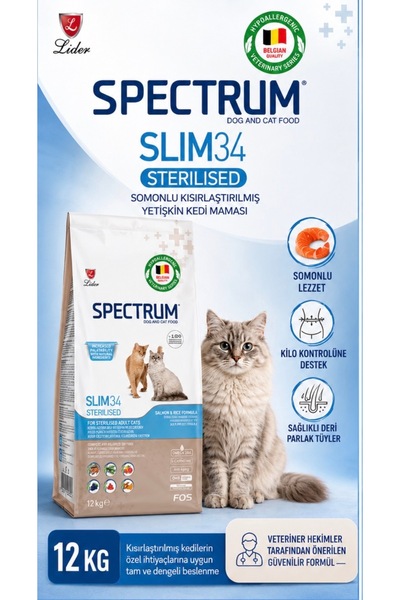Spectrum Slim34 Sterilised Somonlu Kısırlaştırılmış Yetişkin Kedi Maması 12 Kg