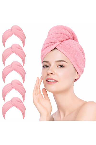 HI-FINE 5pcs Coral Fleece Hair Drying Towel Wrap, Super Absorbent Quick-Dryin...