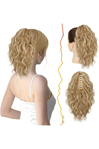 Barsdar Extensie de coadă de cal blondă cu clemă, 30 cm, scurtă, ondulată, si...