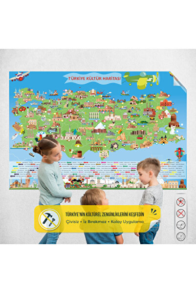 Tutunabilir Kağıt Statik Tutunma Özellikli Türkiye Kültür Haritası – 66 x 100 cm