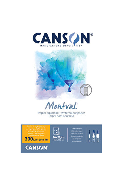 Canson دفتر مونت فال للرسم بالألوان المائية 160 × 284 مم، 300 جرام، 12 ورقة -...