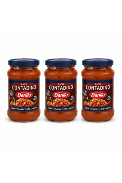 Barilla Set 3 x Sos Ragù Contadino, 300 g/bucată, total 900 g, cu carne de po...