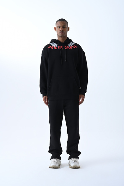 Angel Baskılı Kapüşonlu Oversize Sweatshirt