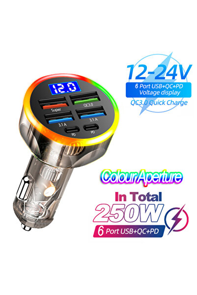 Choice5 6-ports Colour 66-250W PD Car Charger QC3.0 Fast Charge One to Six Ca...