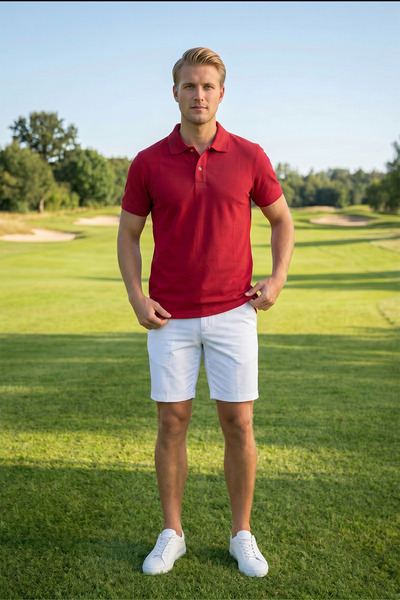 MAXIMILLIAN Men's Basic Claret Red 100% Cotton Textured Polo Collar Relaxed F...